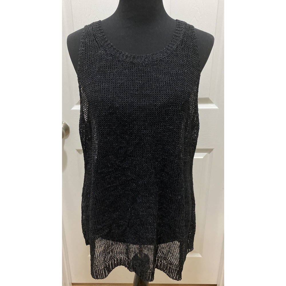 Eileen Fisher NEW Size XL Scoop Neck Black Wrapped Linen Melange Shell Tank Top